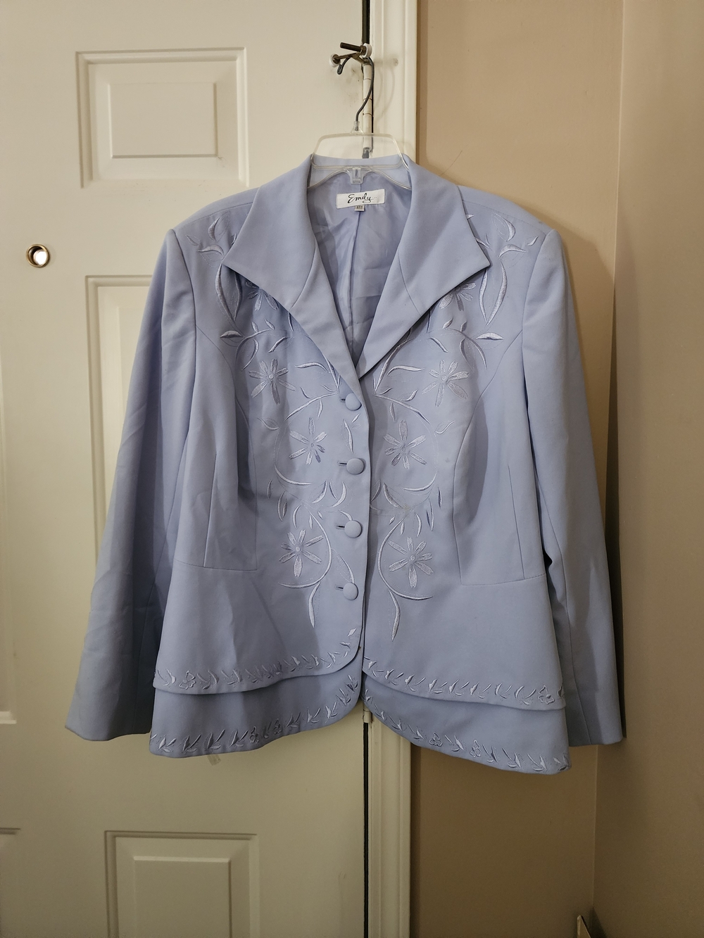 Emily Plus Size 24w Pastel Lavender Embroidered Button-Front Blazer